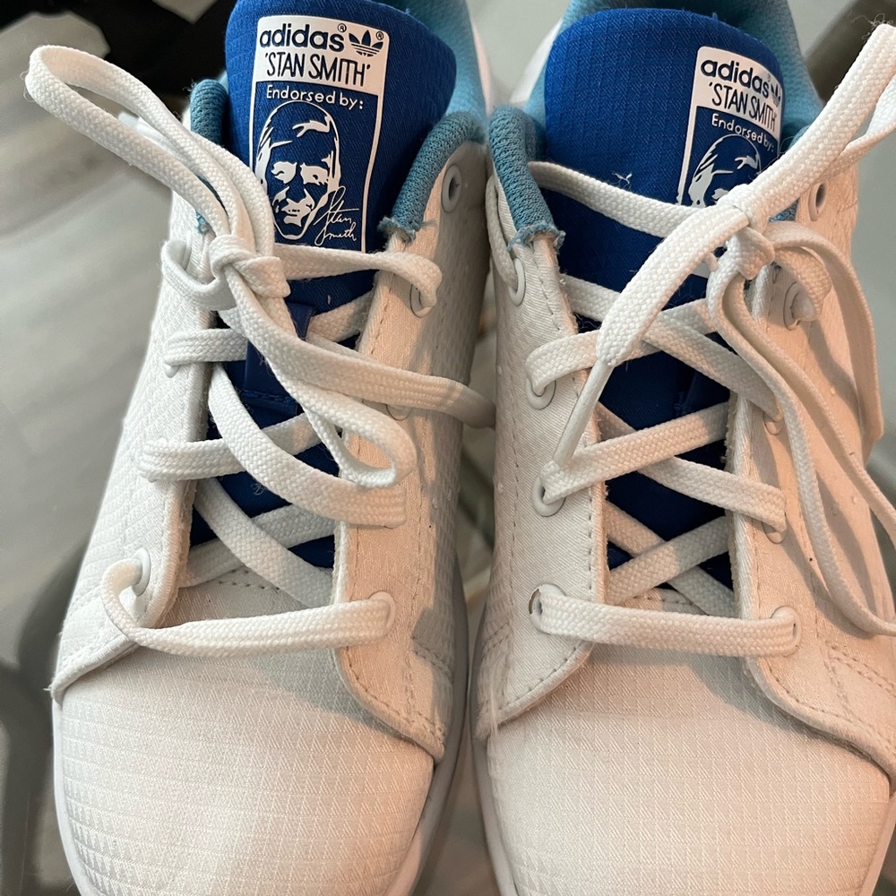 Adidas Kids' White and Blue Stan Smith Shoes